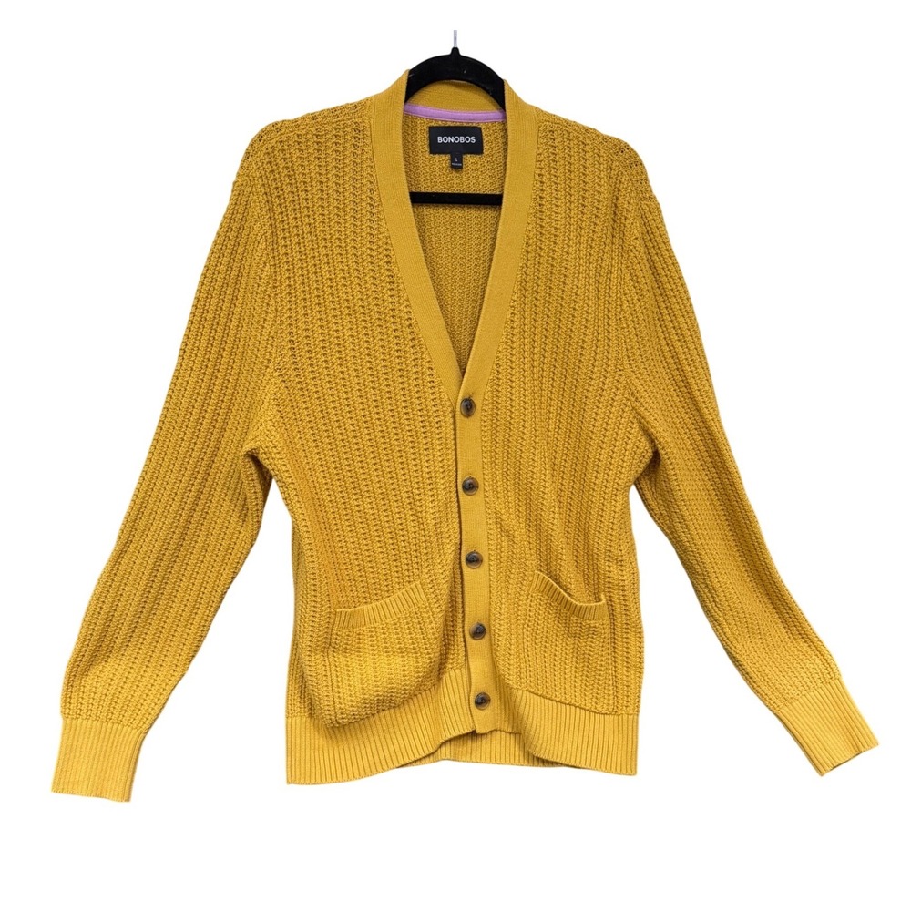 Bonobos Cardigan Mens Large Mustard Yellow Waffle Knit Button Front Sweater